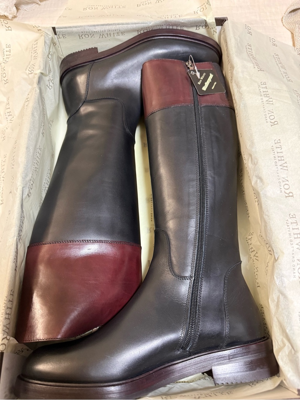 Ron White Donna Riding Boots Onyx Burnished English Calf Leather NWT Size 9